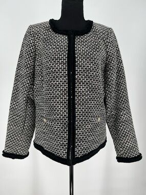 Karl Lagerfeld Paris  Black & White Tweed Collarless Jacket‎